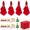16 PCS Christmas Napkins and Ring Set, 8 Christmas Napkin