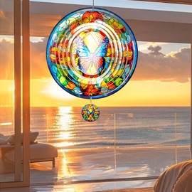Butterfly Metal Wind Spinners, Butterfly Gift for Women Men Mom Grandma, 12 Inch 3D Hanging Wind Spinner for Garden Outdoor Home Decor, Ornament Art Birthday Gifts for Yard Decoration