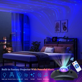 OSASET Full Size Headboard, Full Headboard with Galaxy Projection Lights and USB & Type C Charging Station, Sturdy Full Headboard Only with Storage - Adjustable Height and Easy Assembly