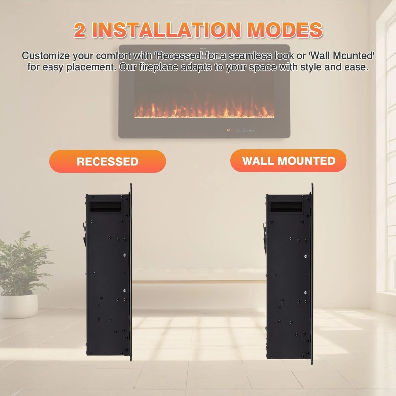 Fireplace 36" Electric Fireplace Recessed/Wall Mounted, 12 Colors, Touch &