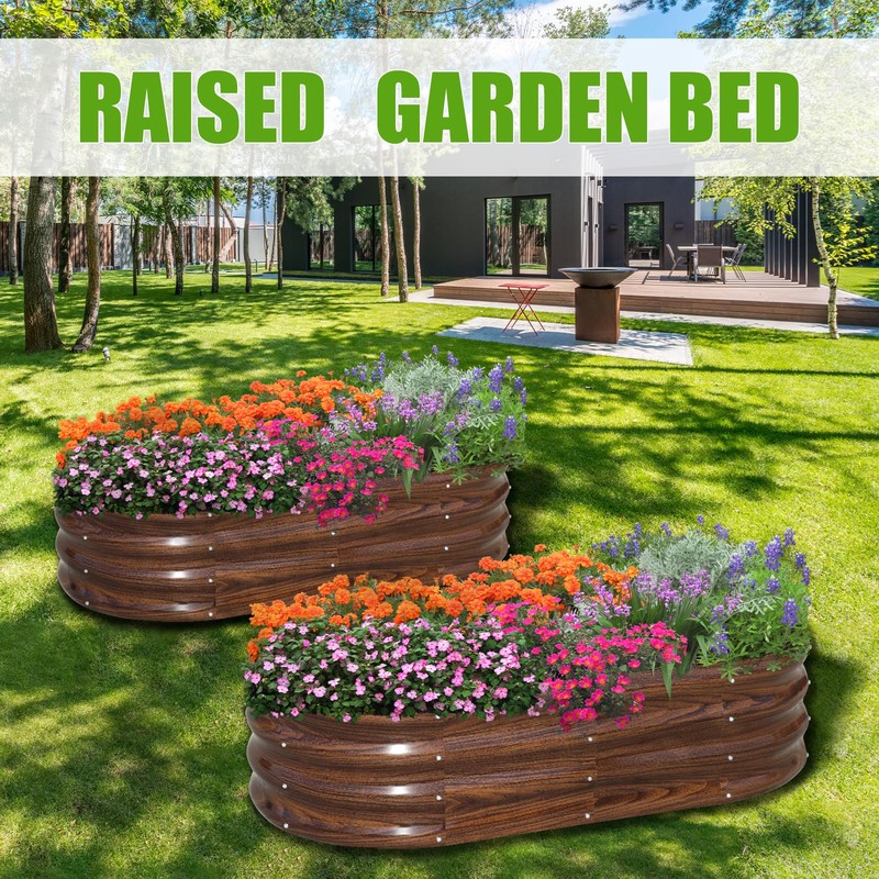 SnugNiture Galvanized Raised Garden Bed Outdoor, 2 Pcs 4x2x1ft Oval