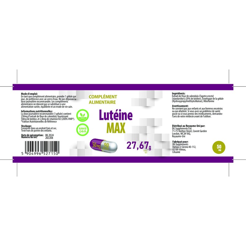 Lutein Eyes 50 mg 90 Vegan Capsules, Laboratory Tested, High