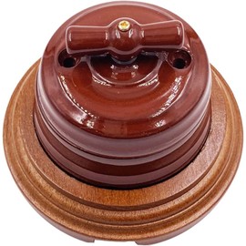 Switch Encoder Home Improvement European Ceramic Rotary Switch Smooth Insulating Wall Light Knob Switch Black White Brown 10A 250V (Color : White with Brownbase)