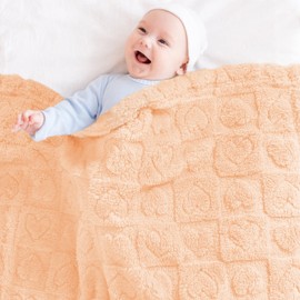 Yurhap Fleece Baby Blanket Heart Checkered, Ultra Soft Cozy Baby Blankets for Girls Boys, Fluffy Infant Toddler Newborn Receiving Gifts for Crib Stroller 30"x40" (Apricot Pink)