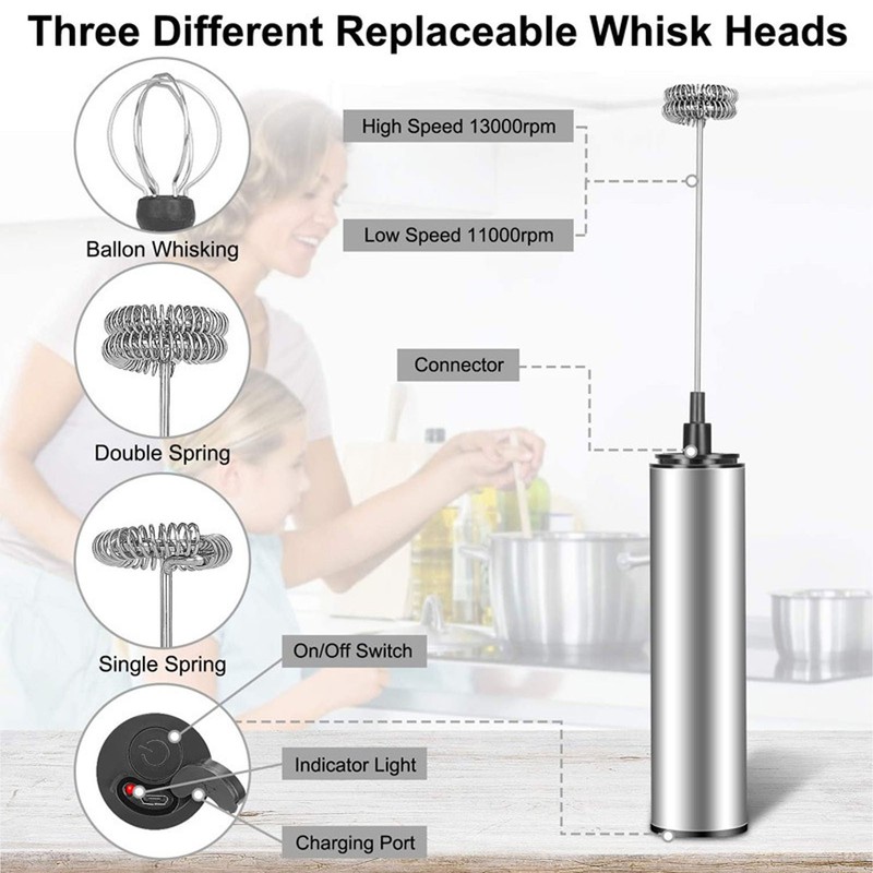 Electric Whisk Multifunctional USB Rechargeable Handheld Milk Frother Foam Maker
