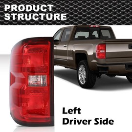 CROSSDESIGN Rear Tail Lights Assembly Compatible With Chevy Silverado 1500 2014-2018/Fit Chevy Silverado 1500 Limited 2019 Red Lens Left Driver Side