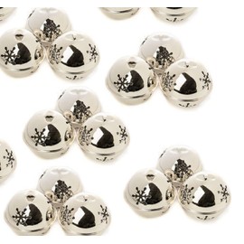 Factory Direct Craft Set of 24 Silver Sleigh Bells for Christmas Decorating and Holiday Displays | Size: 85mm (Approx. 3-1/3")
