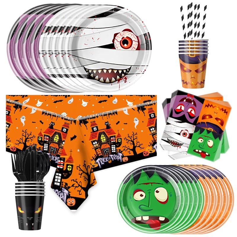 107Pcs Halloween Tableware And Decorations Set, Halloween Party Supplies, Scary