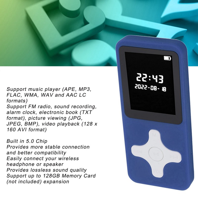 MP3 Player Bluetooth 5.0 1.77in LCD Screen Portable HiFi Music