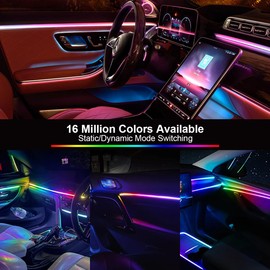 Acrylic Interior Car LED Strip Light, Dreamcolor 18 in 1 RGB Ambient Lighting with Wireless App for Cars, 16 Million 175 inches 600 LED Music Sync Sound Activated Neon Car Lights for Driving