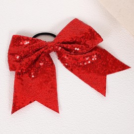 Glitter Red Cheer Bow Hair Ties Strong Elastics Hair Band Cheerleading Softball Gifts for Girls Women Team Bow with Ponytail Holder Complete Your Cheerleader Dress outfit Uniform