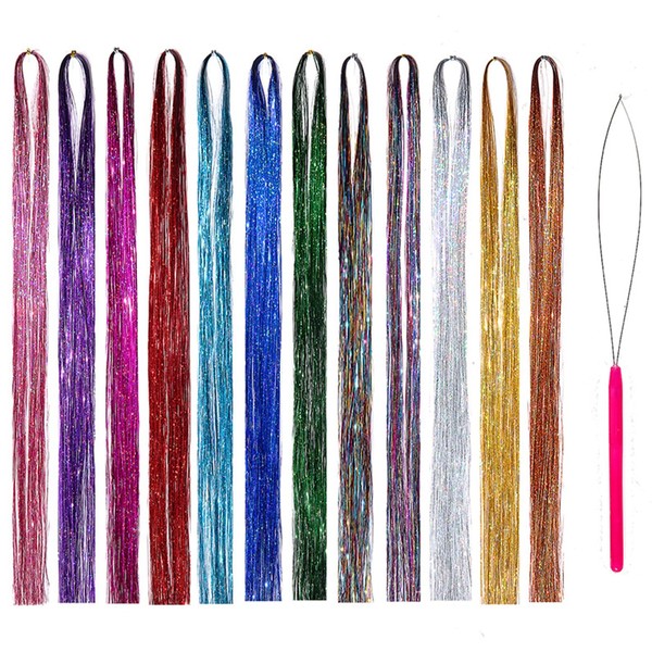 Hair Extensions,12 Color 2400 Silk Hair Tinsel,Bedazzler Kit, Suitable For