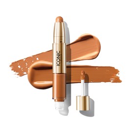 ICONIC LONDON Radiant Concealer & Brightening Duo | Creamy Liquid + Brightening Crayon Dual Ended Concealer, Cruelty Free, Vegan Makeup (Warm Deep) 0.08 oz