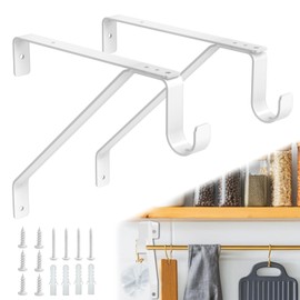 Pisman Adjustable Shelf Brackets,Closet Rod Holders Heavy Duty for Closet Storage, Laundry Room Storage White 2PCS (White, 2)