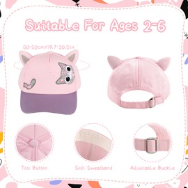 Girls Baseball Cap Kids Sunglasses Set,Adjustable Sun Hat Sequin Cat Ear Hat Cute Toddler Cap for Girls Ages 3-10Y Pink