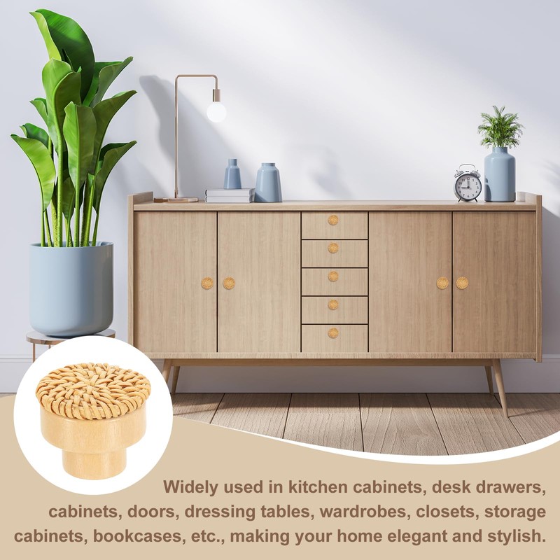 sourcing map 12 Pack Rattan Dresser Knobs, 1.38" Handmade Wicker