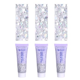 Face Body Glitter, Hair Glitter Sparkles Chunky Face Glitter Gel for Girls Makeup Singer Concerts Mermaid Festival Sequins Face Paint (3pc Silver)