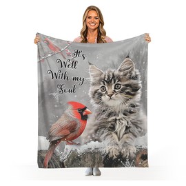 Cat Cardinal Throw Blankets Christmas Decor Cardinal Throw Blankets Cat Gifts for Women Cat Lover Fleece Flannel Soft Warm Fuzzy Lightweight Plush Blanket Decor Bed Sofa Gift 50"x40"