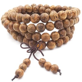 108 Natural Wooden Beads Tibetan Buddhist Buddha Prayer Meditation Elastic Prayer Mala Bracelet/Necklace for Men and Women, Wood