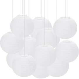 ZOFUN 20 Pcs Paper Laterns, 30 cm White Paper Lampshade with Hanging Lines, Round Paper Light Shades Ceiling, Ribbed Chinese Lanterns for Home Ceiling Decorations Weddings Birthdays