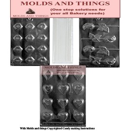 Valentine day Heart Chocolate candy mold B.S. TEAR DROP HEARTS Chocolate candy mold, Bite size lip chocolate candy mold,Rose chocolate candy mold with Copyright molding Instructions + 50 sticks