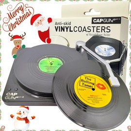 Shennvng Vinyl Record Coasters for Drinks with Record Player Holder, 6 Pcs Retro and Legendary Coasters Set, Funny Coasters for Music Lovers, Housewarming Hostess Gifts, Birthday (Retro)