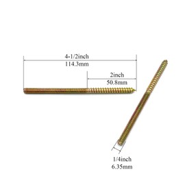Yoliko 12 Pack 1/4-20 x 4-1/2 Inch Hanger Bolts Double Headed Wood Dowel Self-Tapping Screw for Furniture Double Threaded Rods 114.3mm Length