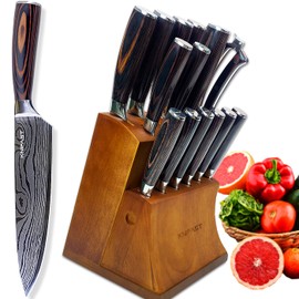 Knife Set 16-Piece Kitchen Knife Set With Wooden Block, Germany High Carbon Stainless Steel Professional Chef Knife Block Set, Ultra Sharp, Forged