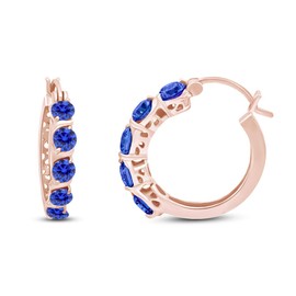 Simulated Blue Sapphire Hoop Earrings In 14K Gold Over Sterling Silver