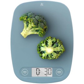 Greater Goods - Báscula digital de cocina, horneado, preparación de comidas y alimentos, pesa en gramos, libras y onzas, color azul piedra