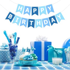 Happy Birthday Banner Blue,Large Hanging Garland,Happy Birthday Bunting Party Decoration For Boys Men Baby Shower Photo Backdrop Party Supplies
