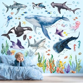 DECOWALL SG3-2430 Large Sea Creature Wall Stickers Decals Kids Under The Sea Ocean Bathroom Bedroom Fish Nursery Décor Turtle Art Baby Room Peel
