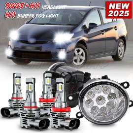 CHUSYYRAY For 2010-2011 Toyota Prius 6x LED Headlight Hi/Lo Bulbs + Bumper Fog Light Lamp