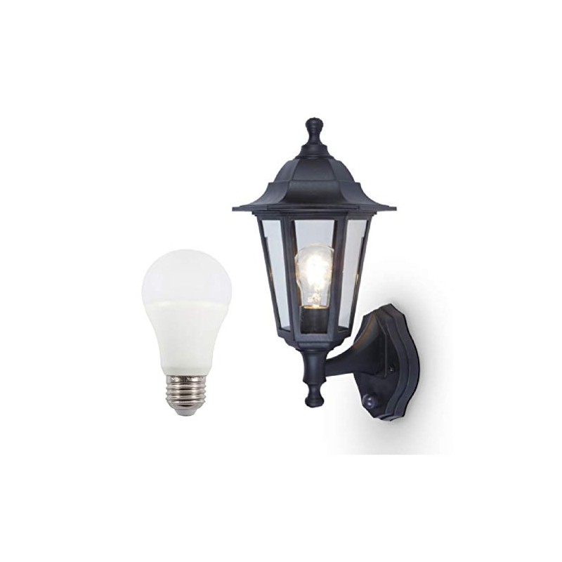 6 SIDED PIR MOTION SENSOR WALL LANTERN (Black 6 Sided