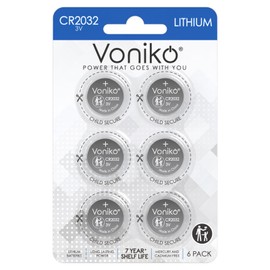 Voniko CR2032 3V Lithium Batteries 6 Pack for Child Safety, Compatible with AirTag, Key Fobs, Thermometers, Scales – 7 Years Shelf Life