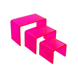 New 2 Inch Deep 3 Piece Acrylic Riser Display Stand Color Variation Set 1 (Neon Red)