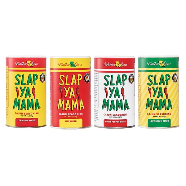 Slap Ya Mama Cajun Seasoning from Louisiana, 1 each of Original, Hot, White Pepper &amp; Low Sodium, Variety Pack of 4