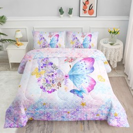 Datura home Butterfly Comforter Set Scales Butterfly Printed Quilt Bedding Set with 1 Comforter and 2 Pillowcases for Boys and Girls Bedroom All Season(Butterfly Scales Twin)
