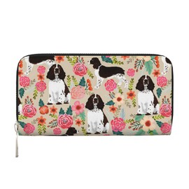 TREJUKY English Springer Spaniel Wallet for Men Women Elegant Long Clutch Zip Around Travel Leather Coin Purse Large Capacity Credit Card Holder Handbag