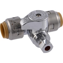 SharkBite Max 1/2 x 1/2 x 1/4 Inch Compression Tee Stop Valve, Push to Connect Brass Plumbing Fitting, PEX Pipe, Copper, CPVC, PE-RT, HDPE, UR24983A