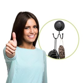 Gecko-Loc Heavy Duty Suction Cup Hooks (2 Pack - Black) Stainless Steel Shower Hooks for Shower, Bathroom & Kitchen - Durable Hooks Hold Loofah, Towels & More - Powerful Vacuum Seal Technology