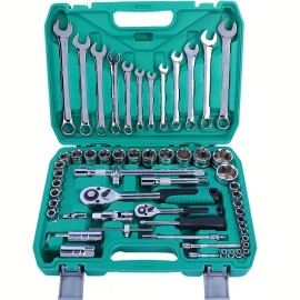 OEM Support Portable 61pcs Multi-purpose Car Repair Tool Set Includes Ratchet Torque Wrench & Screwdriver Car Bicycle Motorcycle Repair Kitnumber of pieces: 61pcs, type: Hand Tool Kits, color: Green