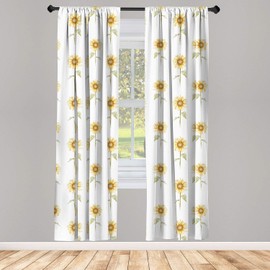 Lunarable Sunflower Curtains, Hand Drawn Floral Pattern Watercolor Effect Nature Illustration, Window Treatments 2 Panel Set for Living Room Bedroom Decor, 56" x 63", Green Ginger