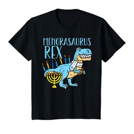 Kids Menorasaurus Rex Trex Dino Jewish Kids Toddler Boys Hanukkah T-Shirt