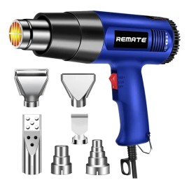 Pistola De Calor 2000W Temperatura Regulable 60-600°C, 2 Velocidades 6 Boquillas, Pistola De Aire Caliente Para Remover Pintura, Soldar, Manualidades, RE-HG-02 Negro