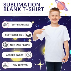 OKBA 5 PCS Sublimation t Shirts Blanks Polyester Shirts Short Sleeves White t-Shirt for Kids Children