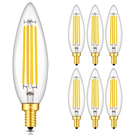 CRLight 8W Smooth Dimmable LED Candelabra Bulb, 3000K Soft White 800 Lumens 80W Incandescent Equivalent, E12 Base LED Filament Candle Bulbs, Large Size B11 Clear Glass Torpedo Shape, 6 Pack