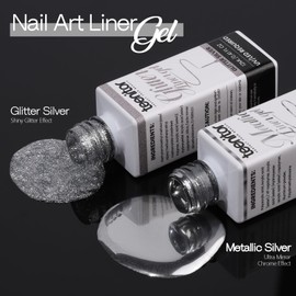Teenitor Metallic Chrome Nail Polish for Nail Art Swirl 12ml, 2 Colors Liner Gel Polish, Mirror Silver Gel Nail Polish Glitter Silver Liner Nail Polish with Thin Brush, Liquid Chrome for Nails
