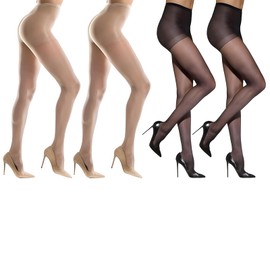 MigWoo Women's Tights, Black, Pack of 4 Fine Tights, Thin Tights for Formal Occasions, Comfortable and Breathable, Slim Silhouette and Fits Various Outfits