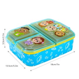 Zawadi Global Cocomelon Kids Childrens Multi Compartment Rectangular School Travel Lunch Food Box Sandwich Bento Container, BPA Free
